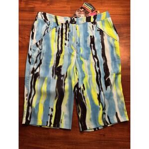 Jamie Sadock Womens Blue Yellow Colorful Bermuda Golf 13” Shorts Sz 14 - NEW